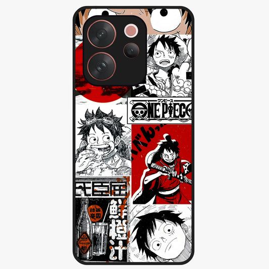 Strawhat Chaos Panels Glass Case showing flat back view with anime inspired chaos panel artwork and glossy glass finish.