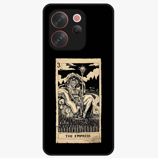 The Empress Glass Case showing flat back view with regal feminine artwork and glossy glass finish.