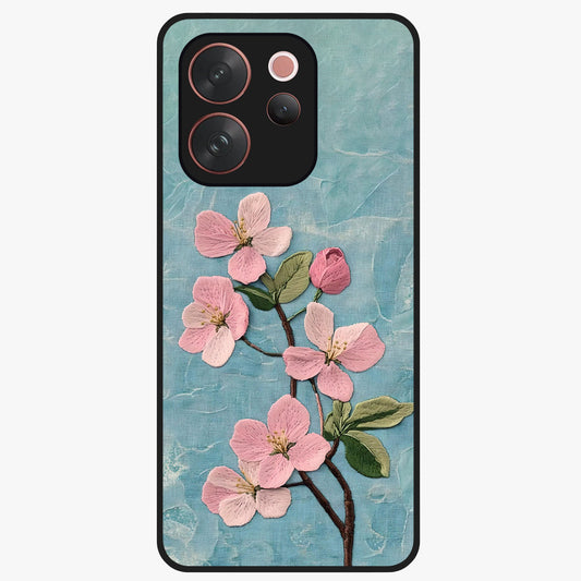 Threaded Blossom Breeze Glass Case showing flat back view with delicate blossom artwork and glossy glass finish.