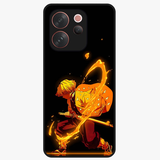 Thunder Flame Execution Glass Case showing flat back view with powerful flame and lightning artwork and glossy glass finish.