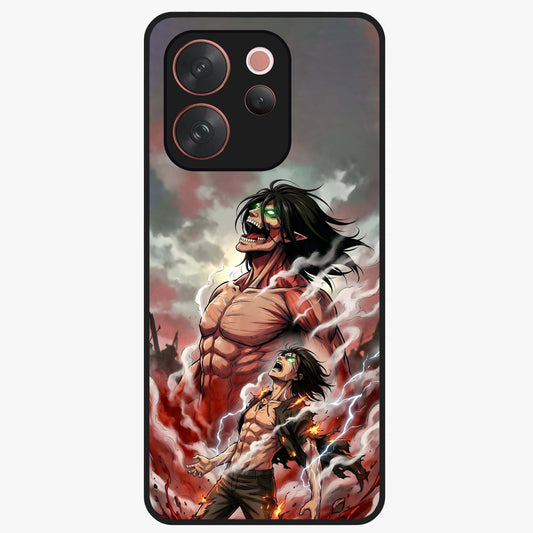 Titan Awakening Fury Glass Case showing flat back view with powerful titan inspired artwork and glossy glass finish.