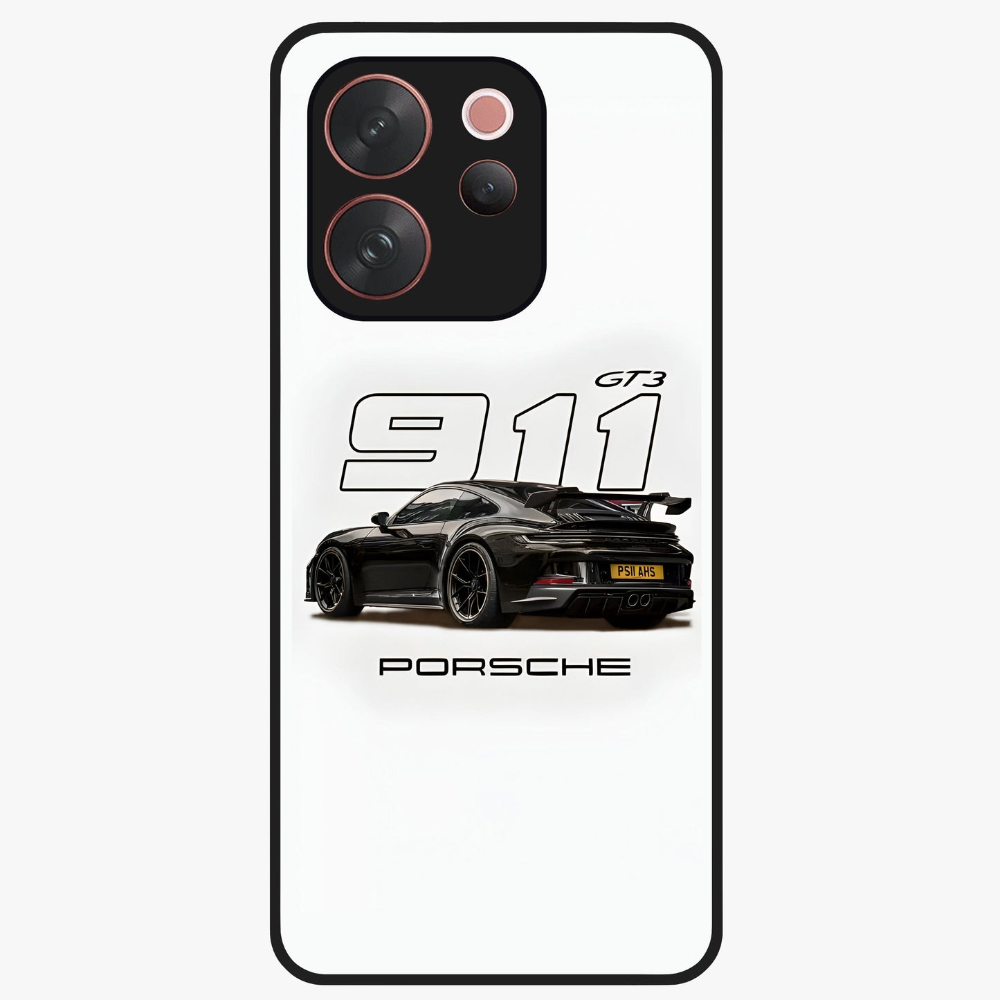 Turbo Legacy Icon Glass Case showing flat back view with iconic sports car inspired artwork and glossy glass finish.