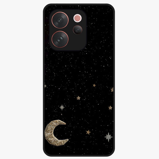 Twinkle Star With Half Moon Glass Case showing flat back view with star and half moon artwork and glossy glass finish.