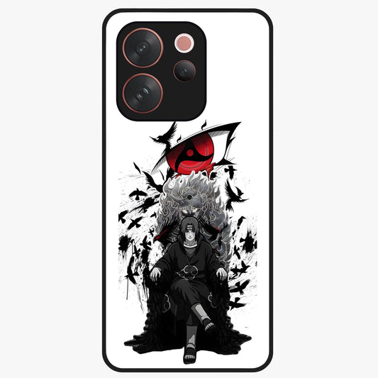 Uchiha Shadow Throne Glass Case showing flat back view with cosmic underwater themed artwork and glossy glass finish.