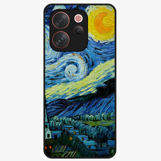 Van Gogh Art Glass Case showing flat back view with classic painterly artwork inspired by Van Gogh style and glossy glass finish.