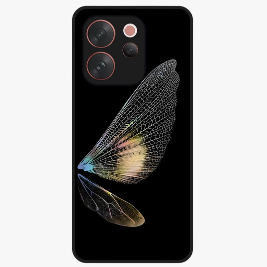 Whispers Of Wings Glass Case showing flat back view with graceful wing inspired artwork and glossy glass finish.