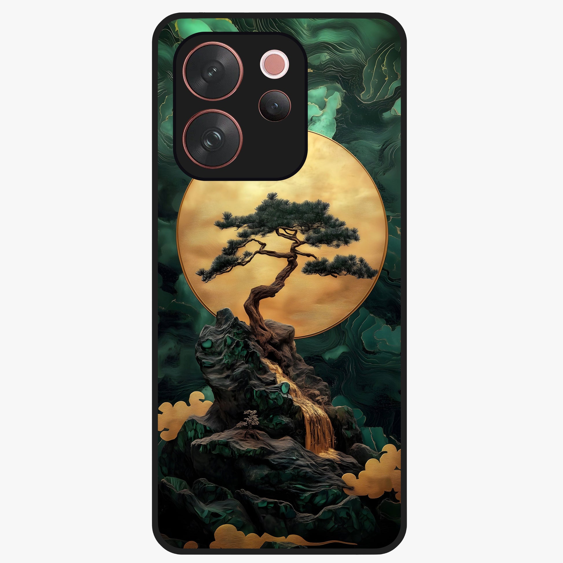 Zen Moon Rise Glass Case showing flat back view with calm moonrise artwork and glossy glass finish.