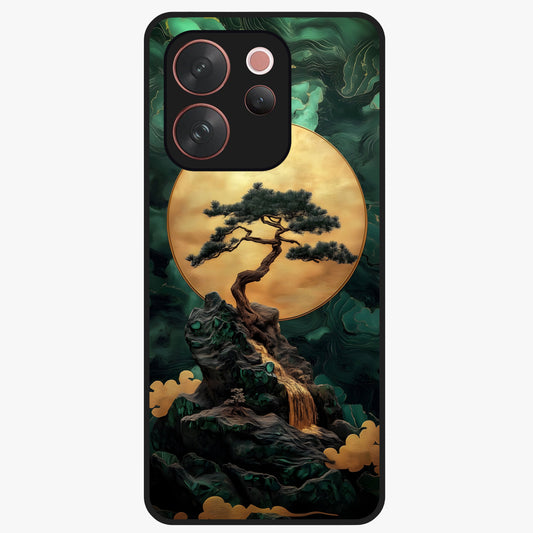 Zen Moon Rise Glass Case showing flat back view with calm moonrise artwork and glossy glass finish.