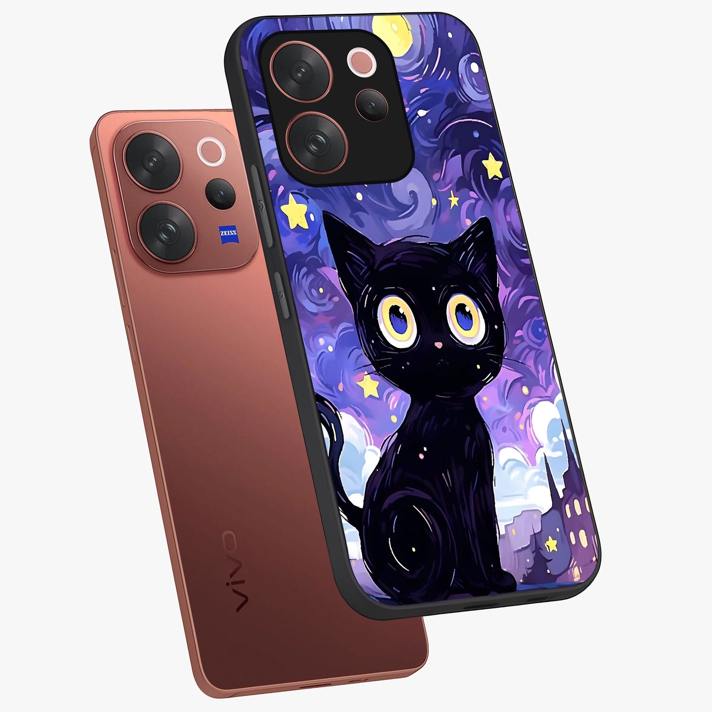 Abstract Cat Art Glass Case displayed in angled mockup highlighting modern abstract cat artwork and sleek glass surface.