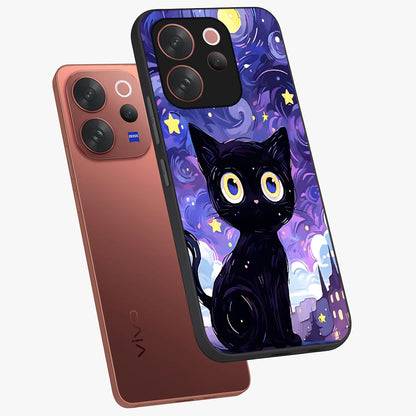 Abstract Cat Art Glass Case displayed in angled mockup highlighting modern abstract cat artwork and sleek glass surface.