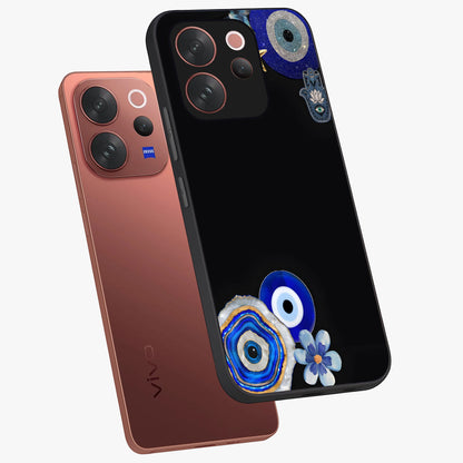Aesthetic Blue Evil Eye Glass Case displayed in angled mockup highlighting blue evil eye symbol and spiritual aesthetic design.