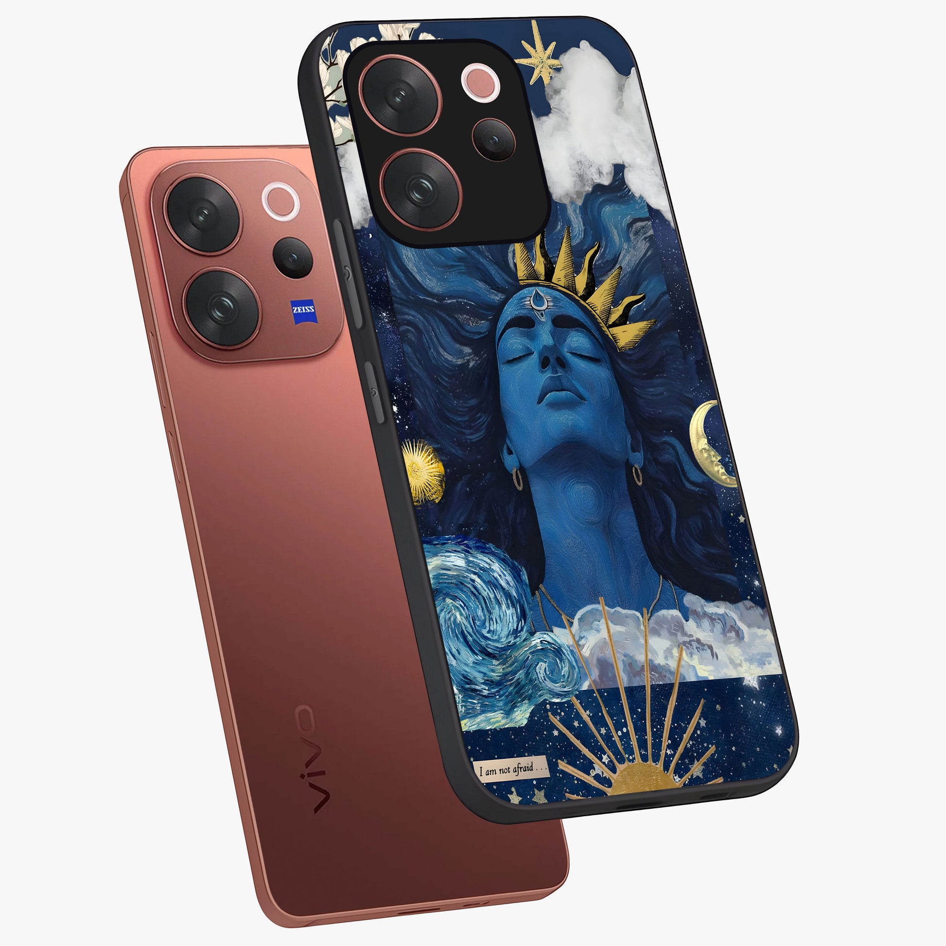 Aesthetic Lord Shiva Glass Case displayed in angled mockup highlighting spiritual Shiva illustration and sacred aesthetic design.