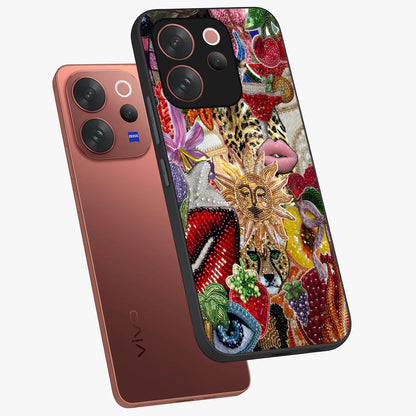 Beaded Fashion Jungle Glass Case displayed in angled mockup highlighting colorful fashion bead design and artistic pattern.