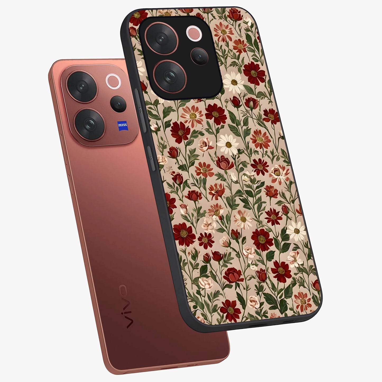 Biege Flower With Leaf Glass Case displayed in angled mockup highlighting minimal floral leaf design and elegant aesthetic.