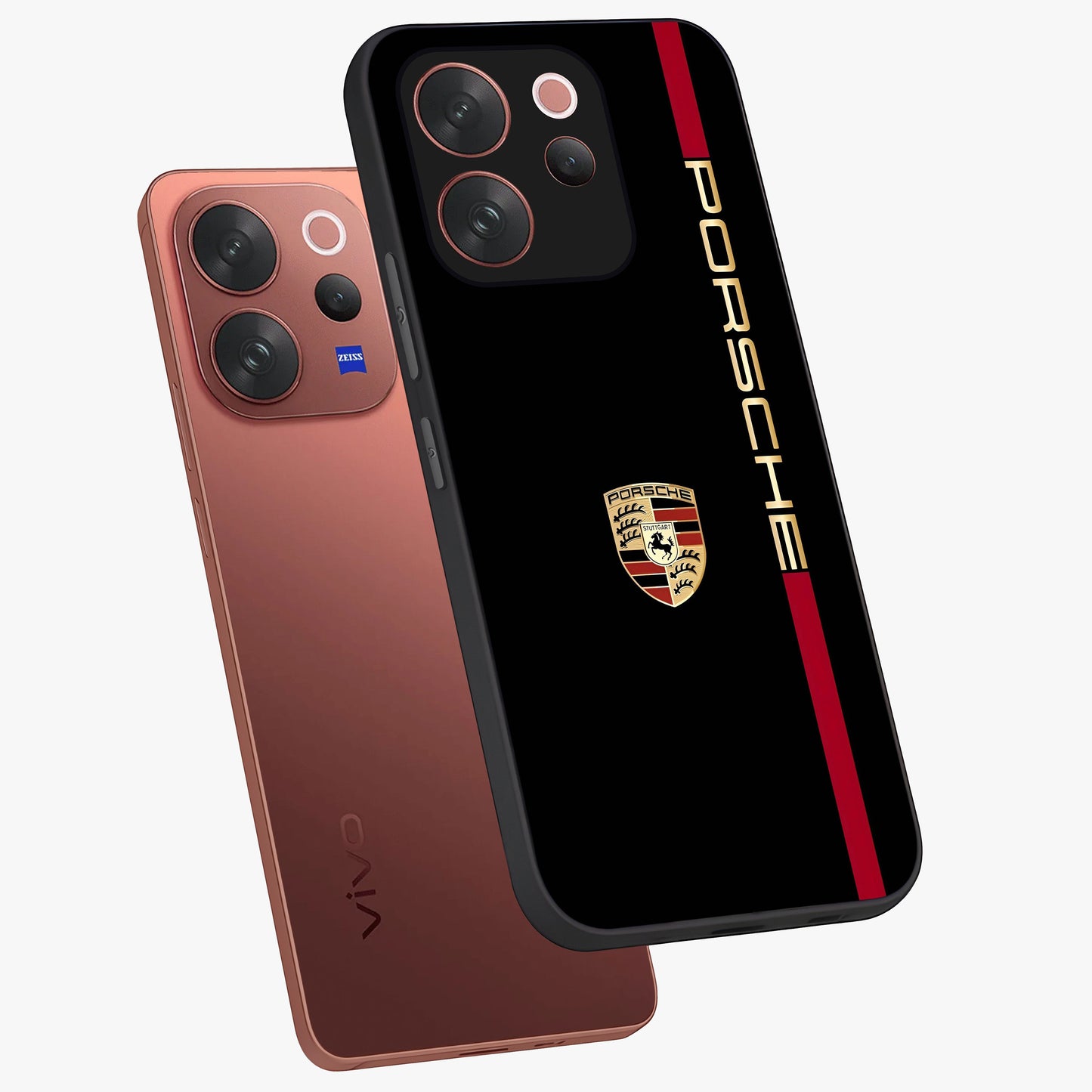 Black Minimal Porsche Glass Case displayed in angled mockup highlighting modern minimal car illustration and clean aesthetic design.