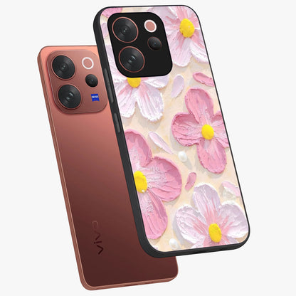 Blush Bloom Texture Glass Case displayed in angled mockup highlighting subtle bloom pattern with aesthetic pastel design.