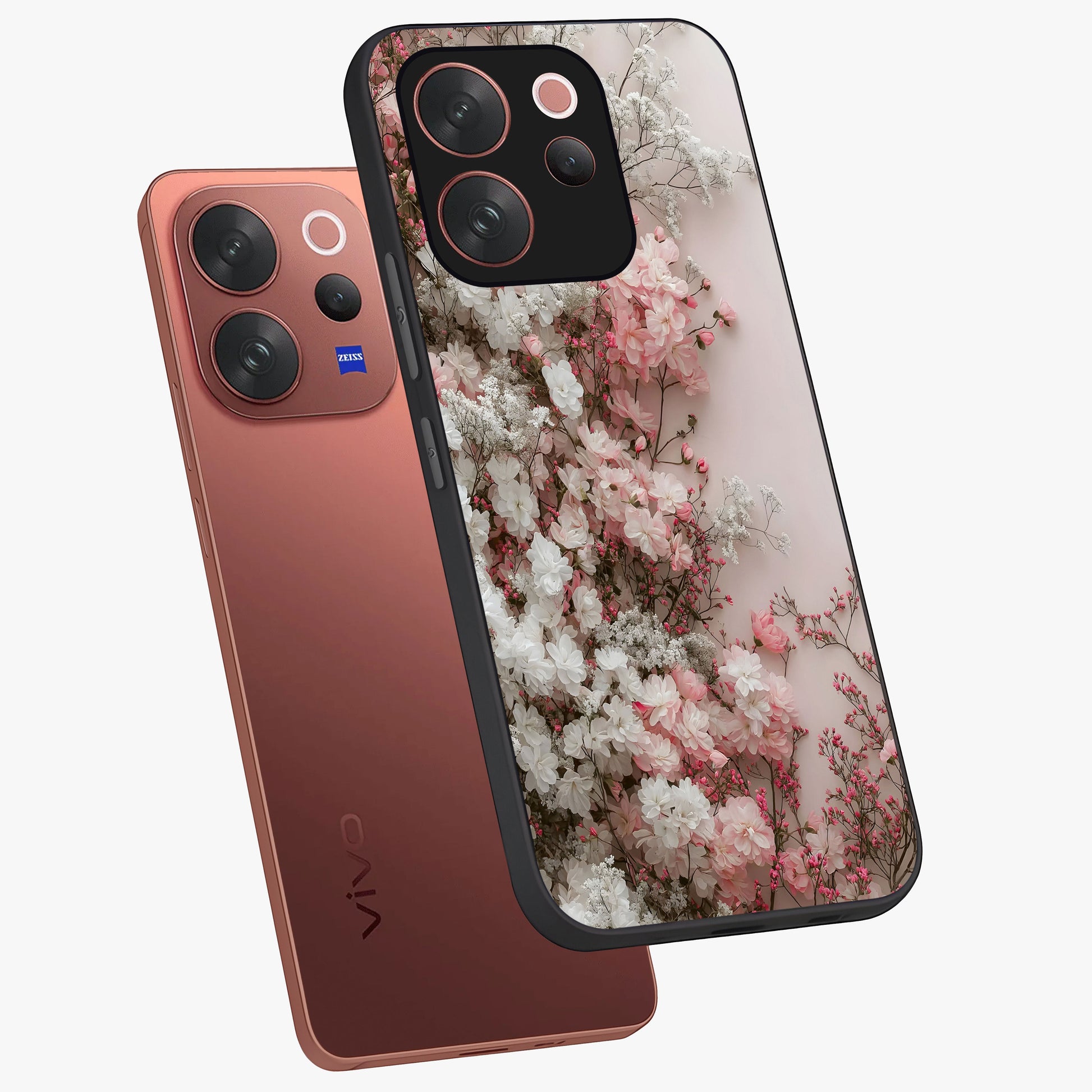 Blush Blossom Cloud Glass Case displayed in angled mockup highlighting soft cloud and blossom design with pastel aesthetic.