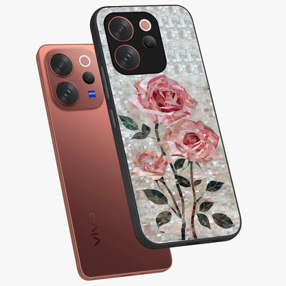 Blush Mosaic Bloom Glass Case displayed in angled mockup highlighting artistic mosaic flower pattern with aesthetic design.