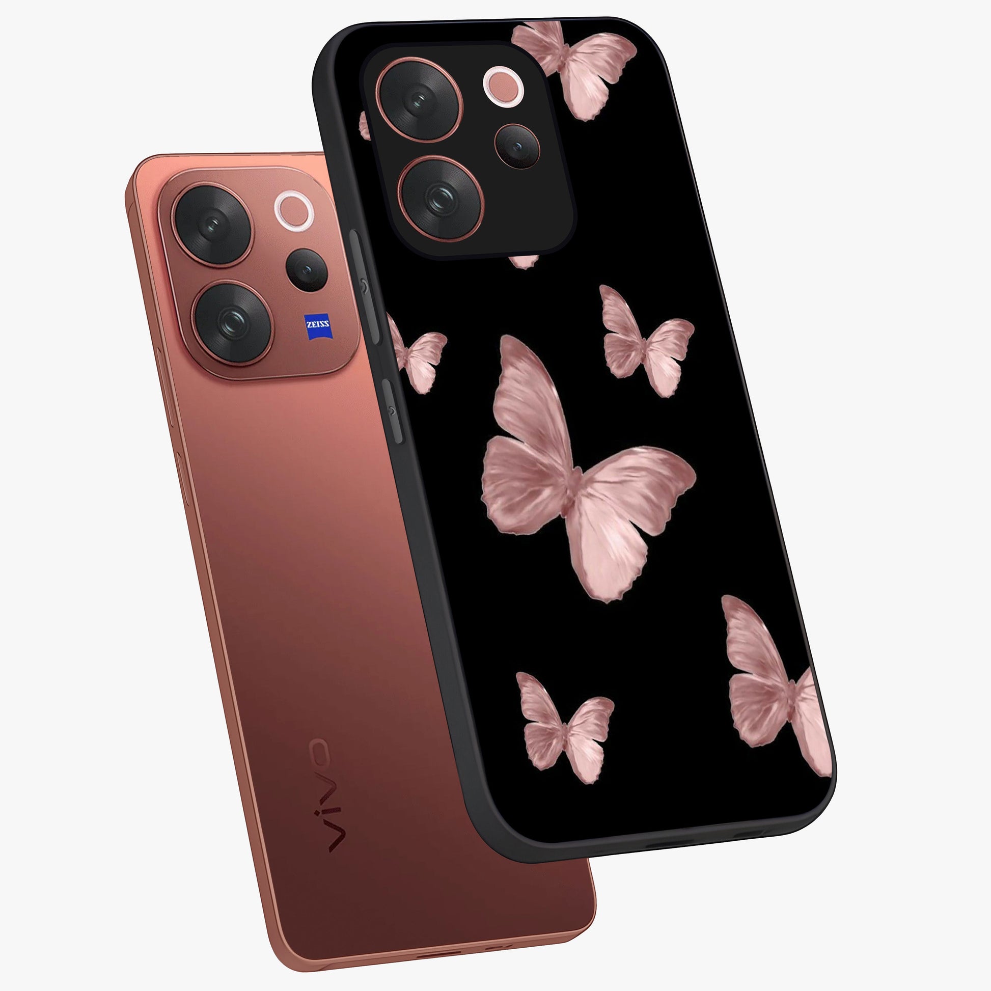 Butterfly Pattern Glass Case displayed in angled mockup highlighting delicate butterfly design and aesthetic pattern style.