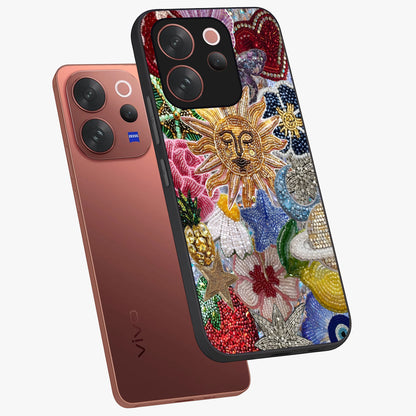 Celestial Floral and Playful Glass Case displayed in angled mockup highlighting playful floral design with dreamy celestial elements.