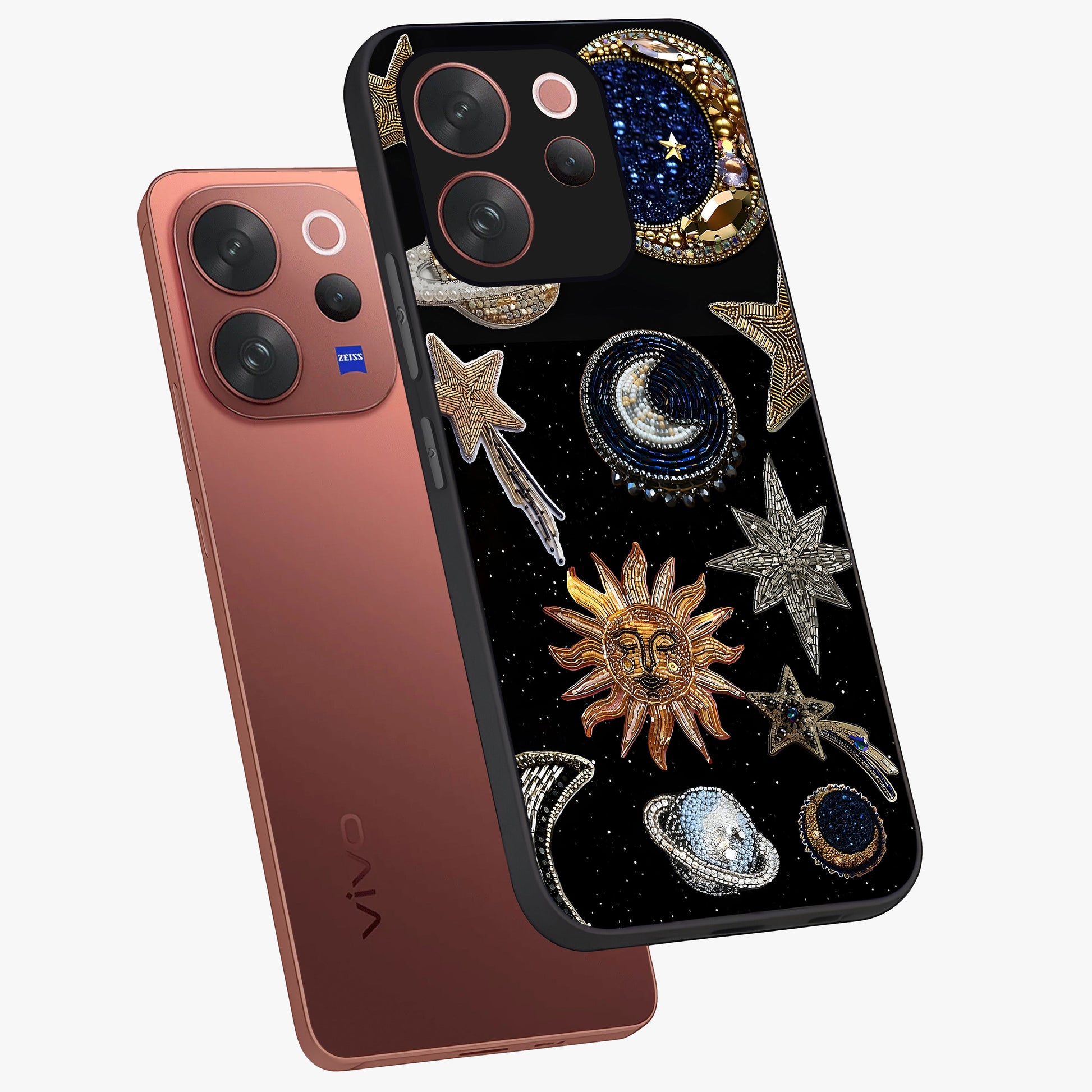 Celestial Gem Constellations Glass Case displayed in angled mockup highlighting gemstone inspired constellation design.