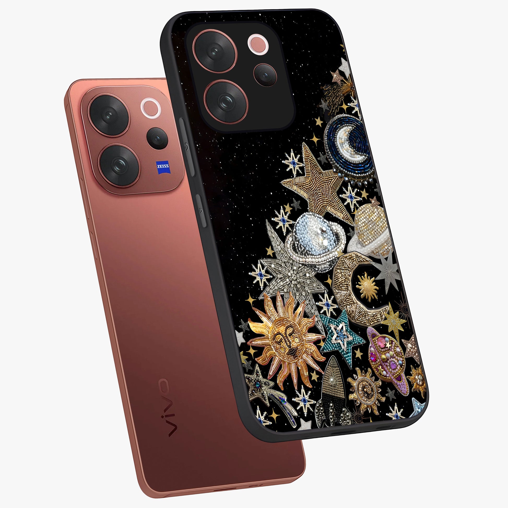 Cosmic Sparkle Dreams Glass Case displayed in angled mockup highlighting dreamy star sparkle design with celestial aesthetic.