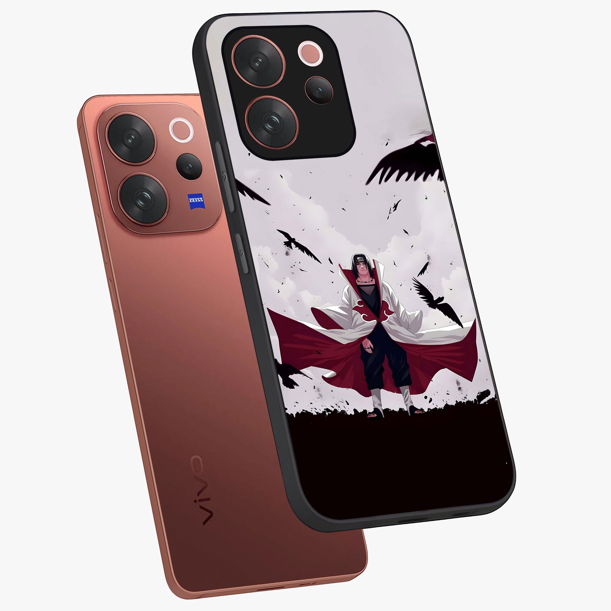 Crimson Crow Ascension Glass Case displayed in angled mockup highlighting powerful crow illustration with dark crimson aesthetic.