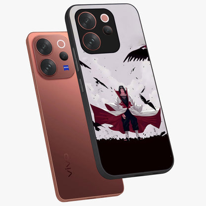 Crimson Crow Ascension Glass Case displayed in angled mockup highlighting powerful crow illustration with dark crimson aesthetic.