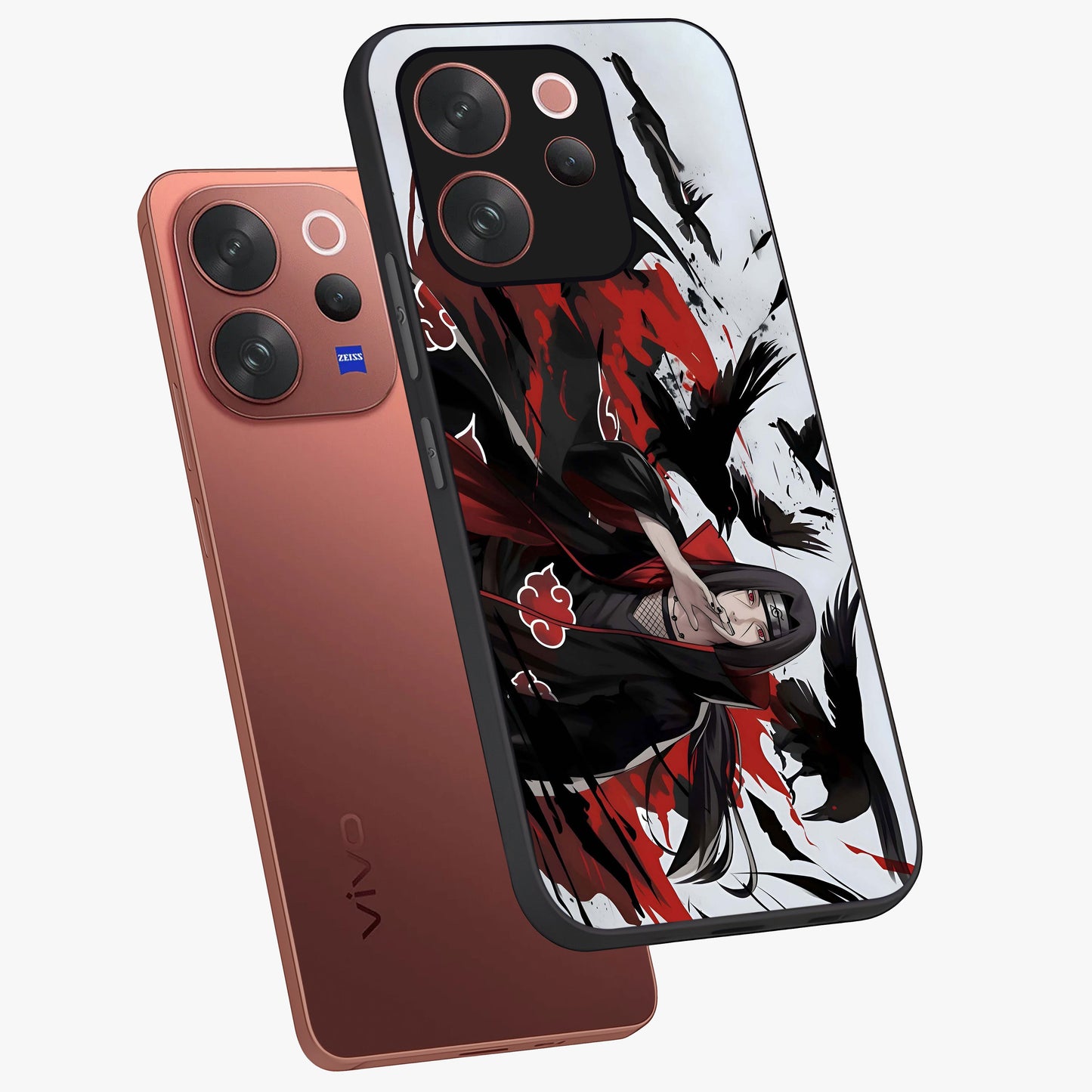 Crimson Crow Illusion Glass Case displayed in angled mockup highlighting mysterious crow graphic with dark aesthetic style.