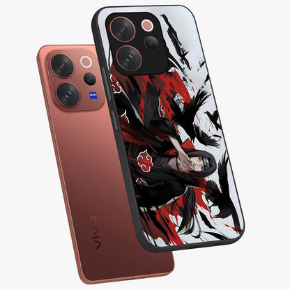 Crimson Crow Illusion Glass Case displayed in angled mockup highlighting mysterious crow graphic with dark aesthetic style.