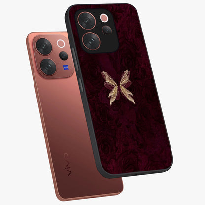 Crimson Fade Butterfly Glass Case displayed in angled mockup highlighting elegant butterfly design with crimson gradient aesthetic.