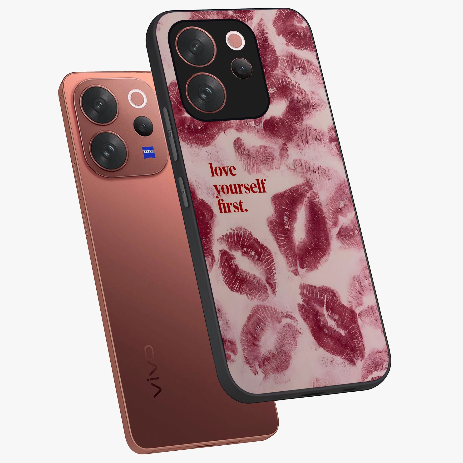 Crimson Kiss Love Glass Case displayed in angled mockup highlighting bold love inspired design with modern aesthetic style.