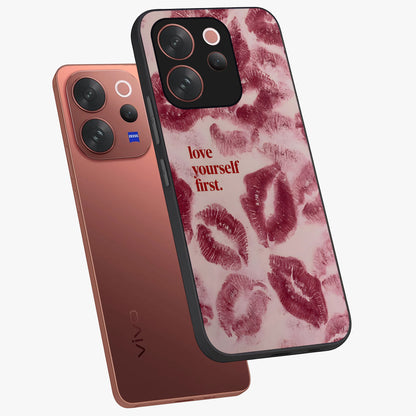 Crimson Kiss Love Glass Case displayed in angled mockup highlighting bold love inspired design with modern aesthetic style.