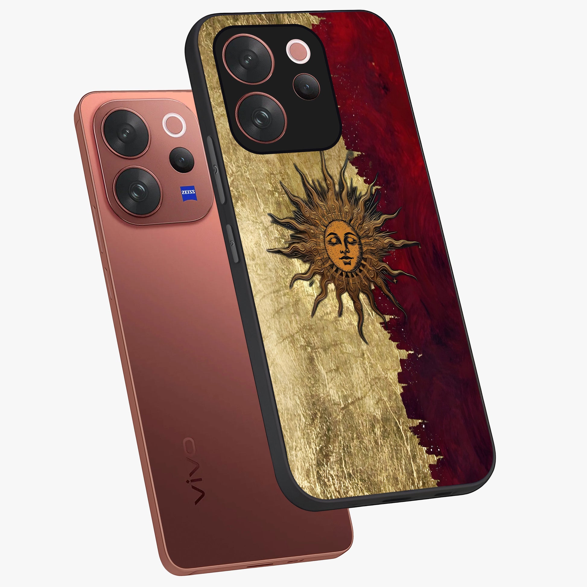 Crimson Sun Majesty Glass Case displayed in angled mockup highlighting majestic crimson sun design with bold aesthetic style.