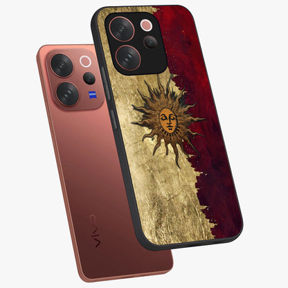 Crimson Sun Majesty Glass Case displayed in angled mockup highlighting majestic crimson sun design with bold aesthetic style.