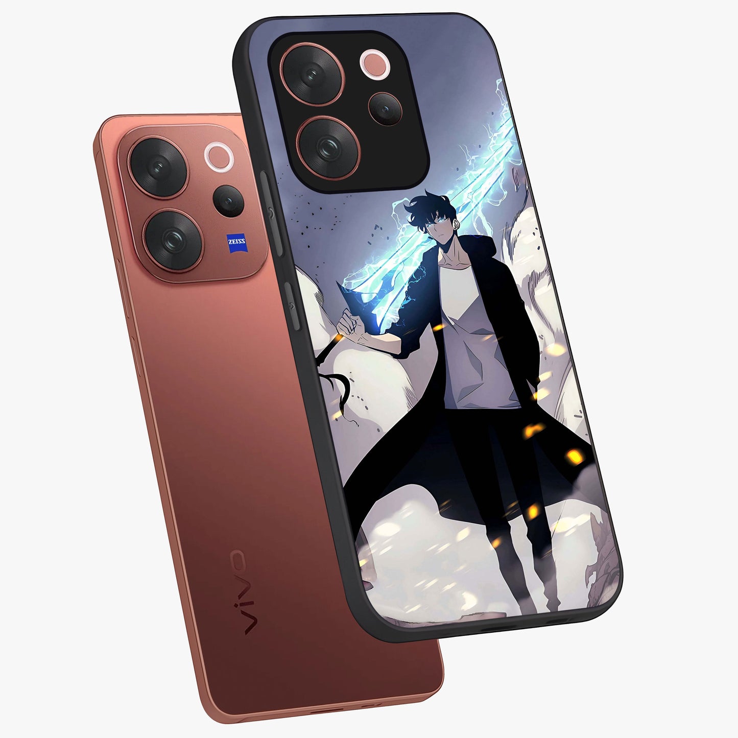 Dark Lightning Anime Warrior Glass Case displayed in angled mockup highlighting powerful lightning themed anime illustration.