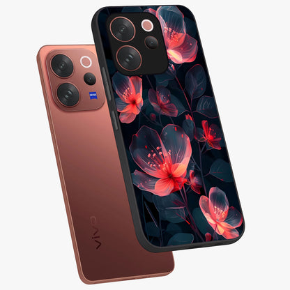 Dark Shade of Flower Glass Case displayed in angled mockup highlighting moody floral illustration with aesthetic dark tones.