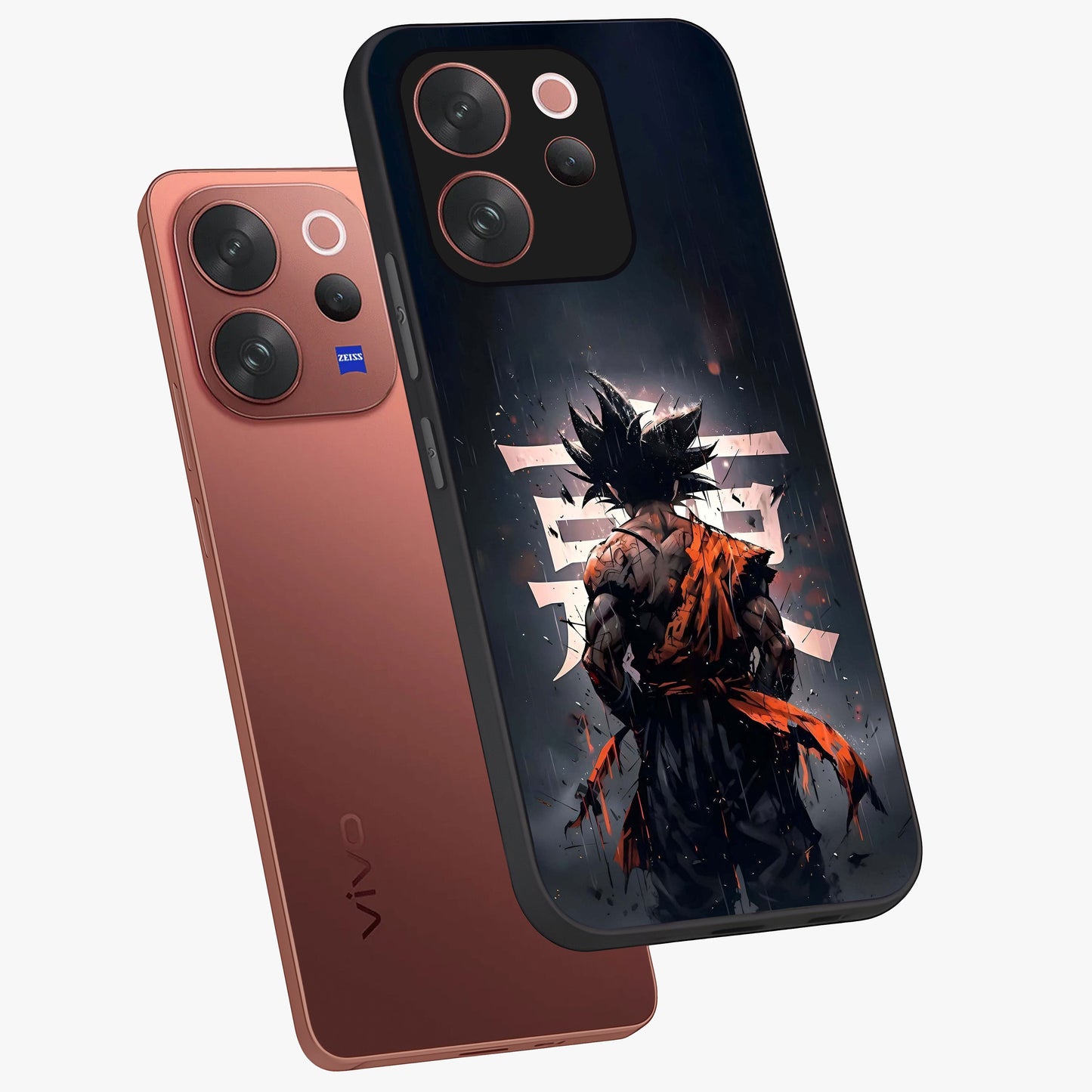 Dark Warrior In Rain Glass Case displayed in angled mockup highlighting dramatic warrior illustration with dark rain aesthetic.
