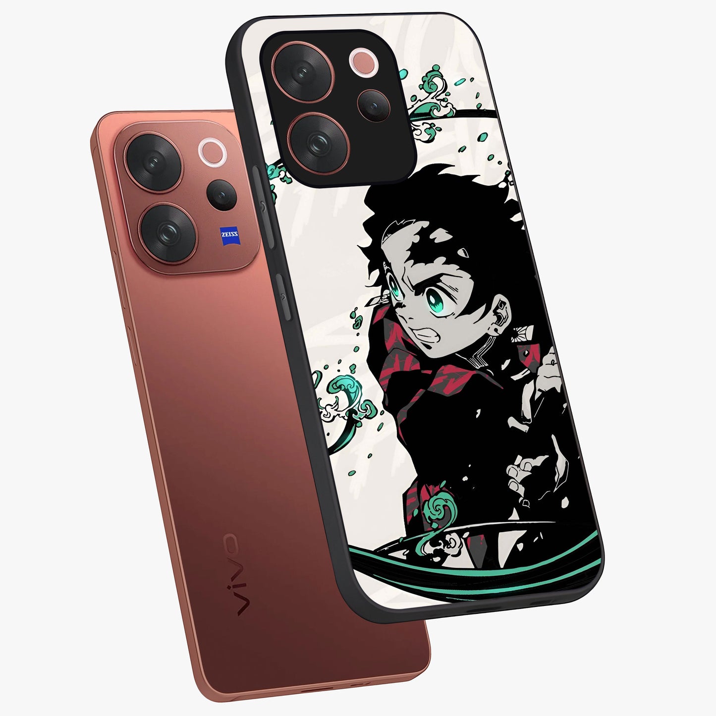 Demon Slayer Glass Case displayed in angled mockup highlighting dramatic anime character design with action aesthetic.