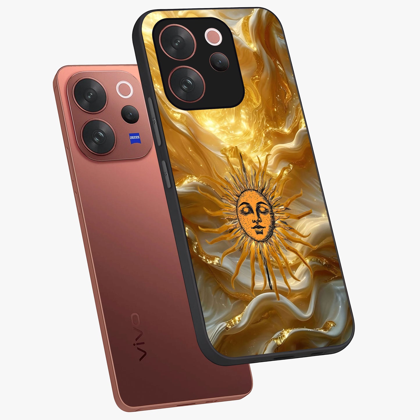 Eternal Golden Glow Glass Case displayed in angled mockup highlighting glowing golden aesthetic design with elegant style.