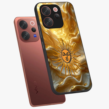 Eternal Golden Glow Glass Case displayed in angled mockup highlighting glowing golden aesthetic design with elegant style.