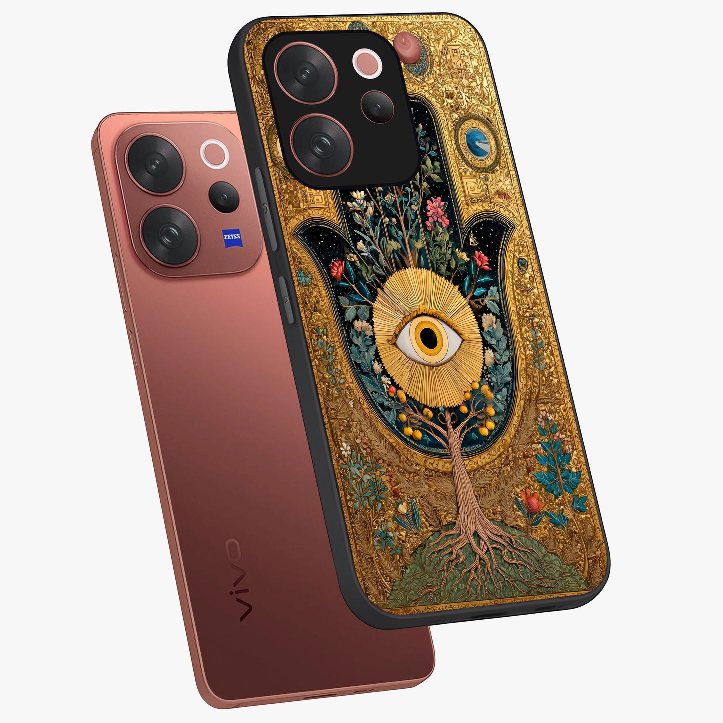 Ethereal Evil Eye Glass Case displayed in angled mockup highlighting protective evil eye symbol with spiritual aesthetic design.