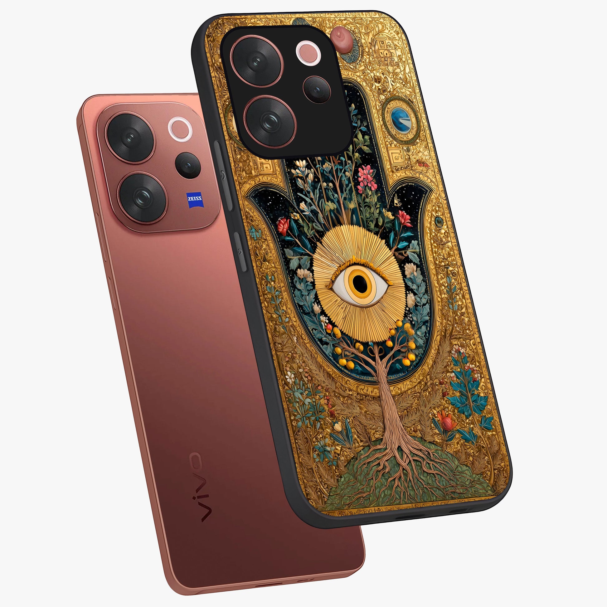 Ethereal Evil Eye Glass Case displayed in angled mockup highlighting protective evil eye symbol with spiritual aesthetic design.