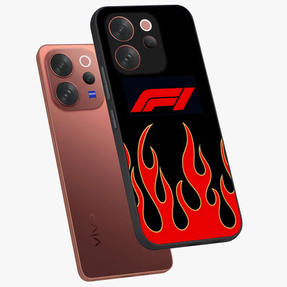 Fire F11 Glass Case displayed in angled mockup highlighting bold fire inspired graphic with energetic aesthetic style.