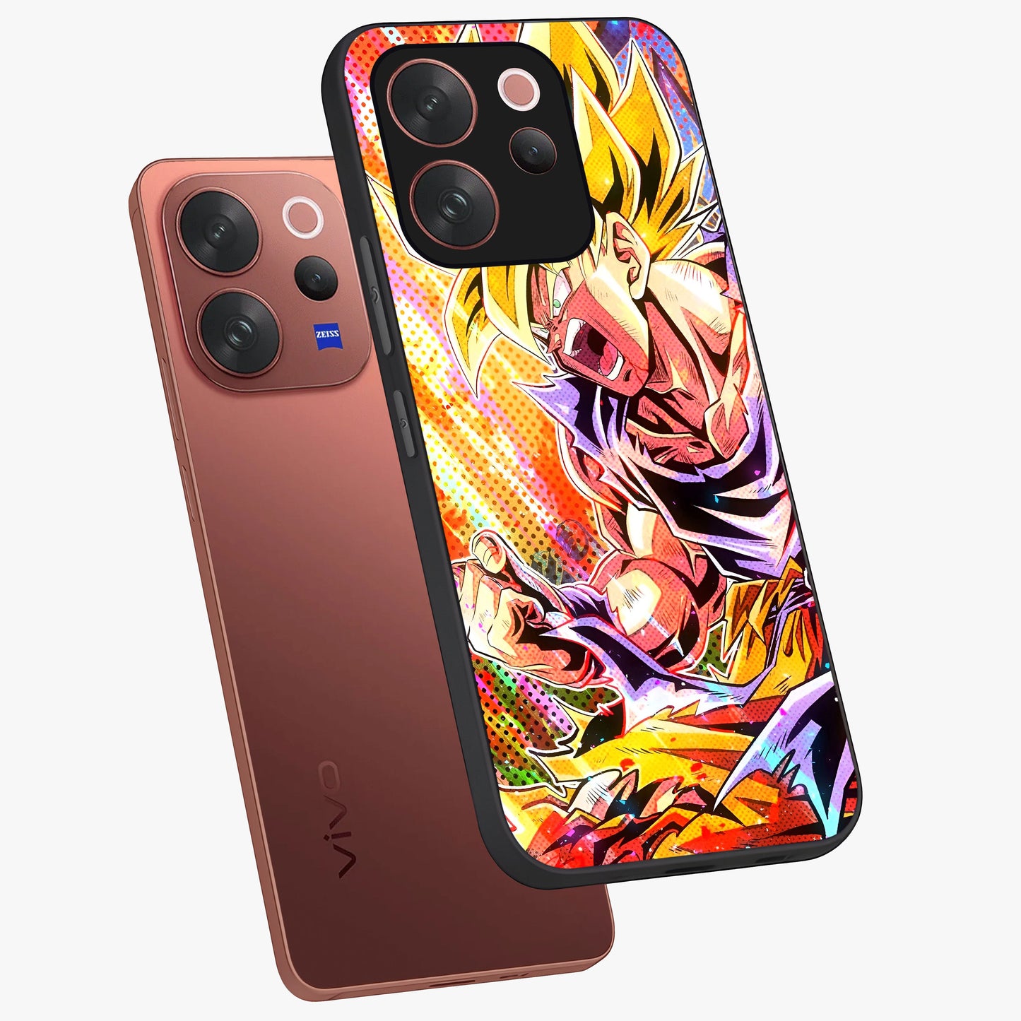 Firing Goku Glass Case displayed in angled mockup highlighting dynamic anime character design with action aesthetic.