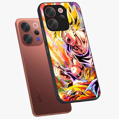 Firing Goku Glass Case displayed in angled mockup highlighting dynamic anime character design with action aesthetic.