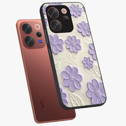 Floral Wall Art With Purple Flowers Glass Case displayed in angled mockup highlighting vibrant purple floral illustration with artistic aesthetic.