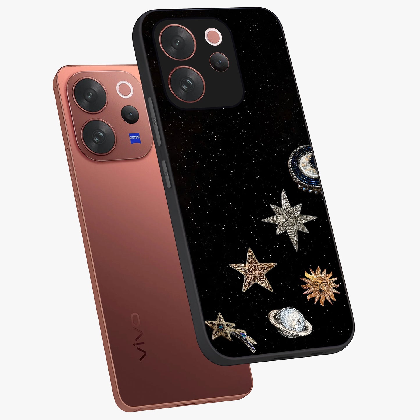 Galactic Charm Glow Glass Case displayed in angled mockup highlighting luminous galaxy inspired design with dreamy aesthetic.