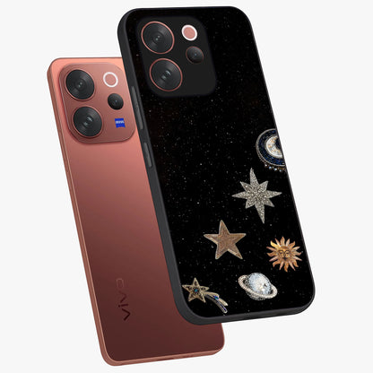 Galactic Charm Glow Glass Case displayed in angled mockup highlighting luminous galaxy inspired design with dreamy aesthetic.