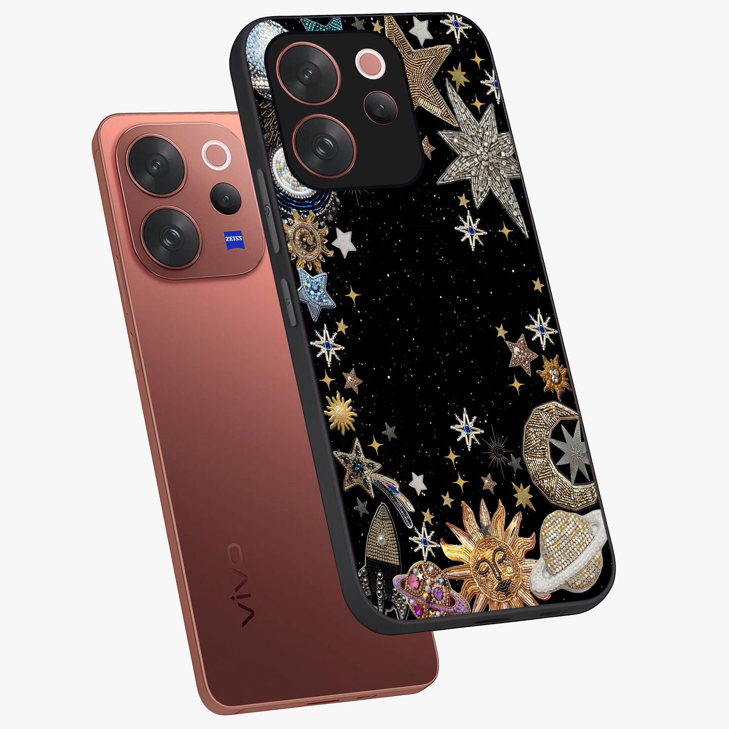 Galactic Jewel Stars Glass Case displayed in angled mockup highlighting shining celestial star design with cosmic aesthetic style.